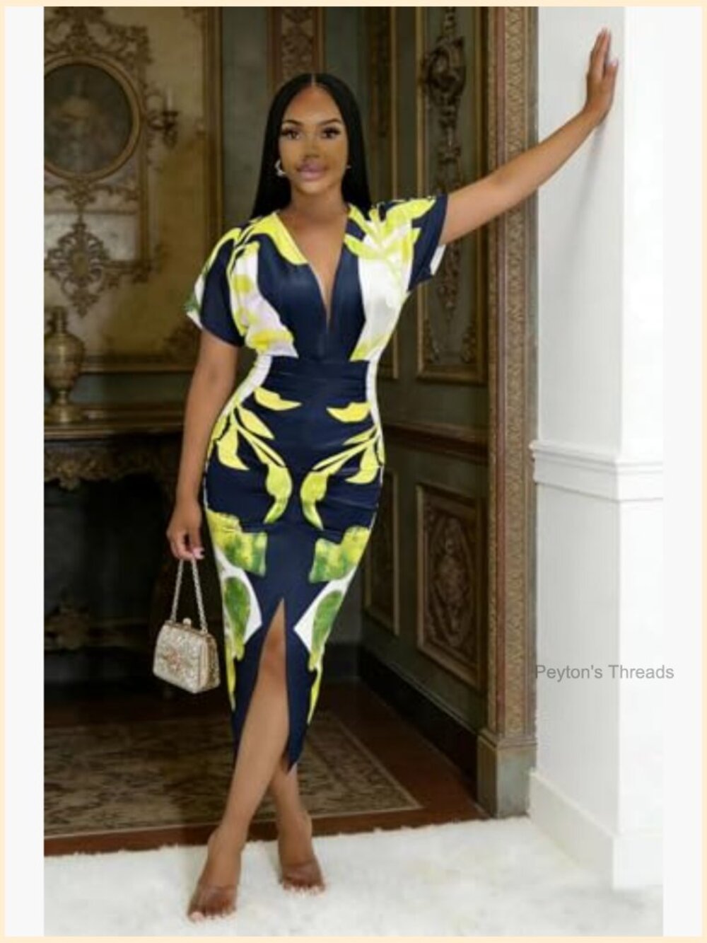 Sexy V Neck Casual Bodycon Maxi Dress Ruched Midi Dresses Plus Size - Picture 3 of 6